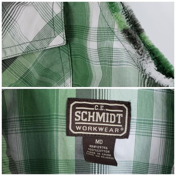C.E. Schmidt workwear mens shirt Sleeveless green plaid snap front western farm - Picture 2 of 4